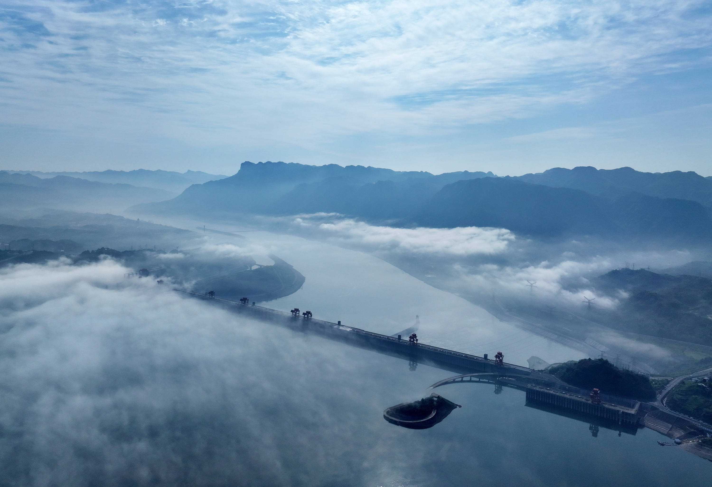 Three Gorges Project in clouds resembles painting